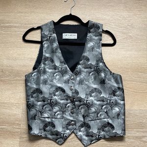 Black & grey angel and cherub print vintage 80’s vest waistcoat